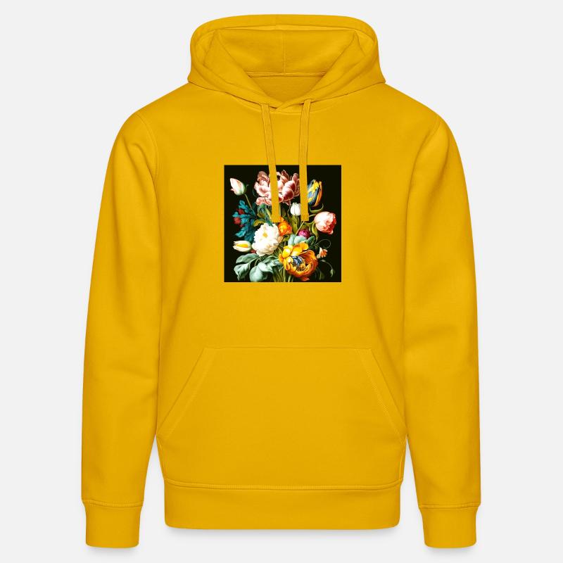 Composition florale texturée sur noir - Sweat à capuche bio DRUMMER Stanley/Stella Unisexe - jaune spectre