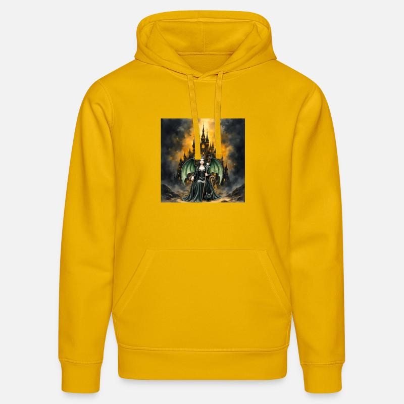 Sorcière ailée devant le château - Sweat à capuche bio DRUMMER Stanley/Stella Unisexe - jaune spectre