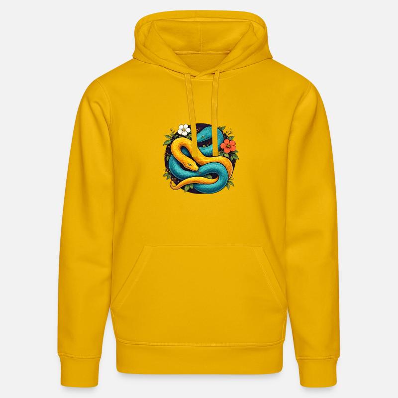 Deux serpents python dans l’anneau fleuri - Sweat à capuche bio DRUMMER Stanley/Stella Unisexe - jaune spectre