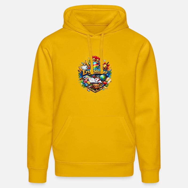 Logo Learning World dla pierwszej klasy - Ekologiczna bluza z kapturem typu unisex Stanley/Stella DRUMMER  - żółty