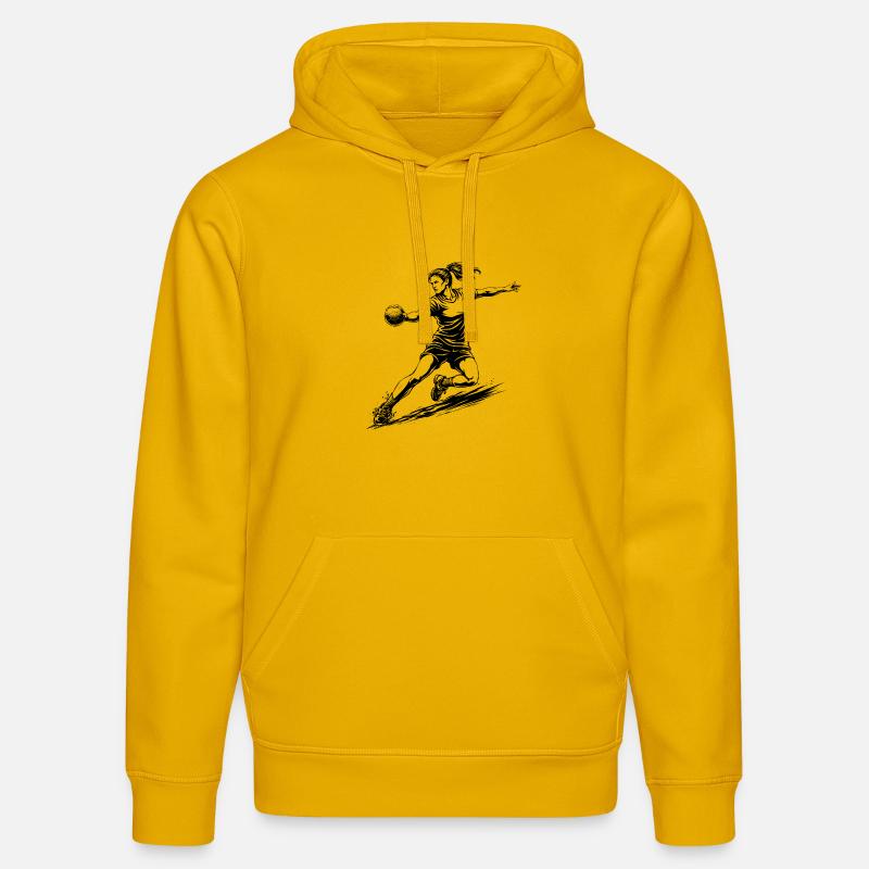 Illustration dynamique d’un joueur de handball - Sweat à capuche bio DRUMMER Stanley/Stella Unisexe - jaune spectre