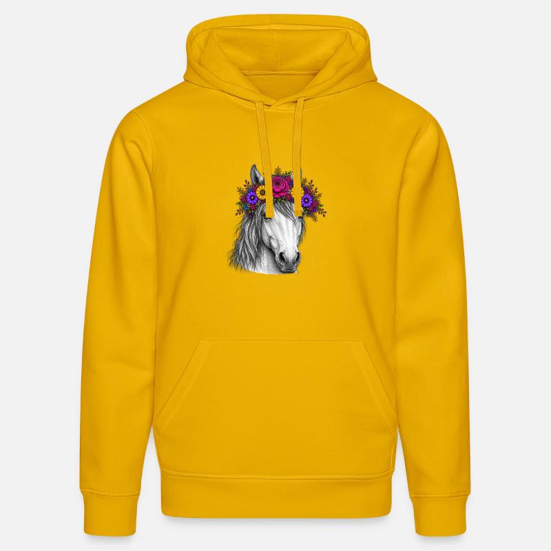 Cheval avec une couronne de fleurs - Sweat à capuche bio DRUMMER Stanley/Stella Unisexe - jaune spectre