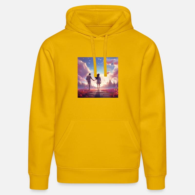 Chemin du soir de l’amour - Sweat à capuche bio DRUMMER Stanley/Stella Unisexe - jaune spectre