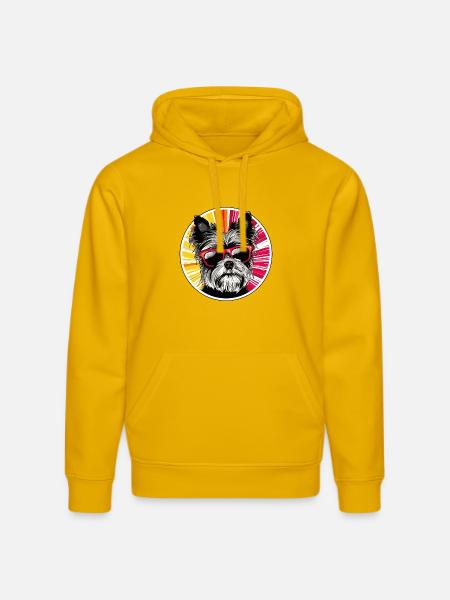 Dog with sunglasses neon design - Stanley/Stella DRUMMER Unisex Organic Hoodie - spectra yellow