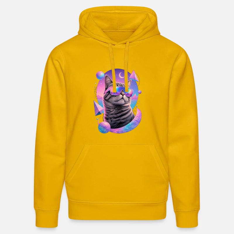 Chat Néon Astral Lunettes - Sweat à capuche bio DRUMMER Stanley/Stella Unisexe - jaune spectre