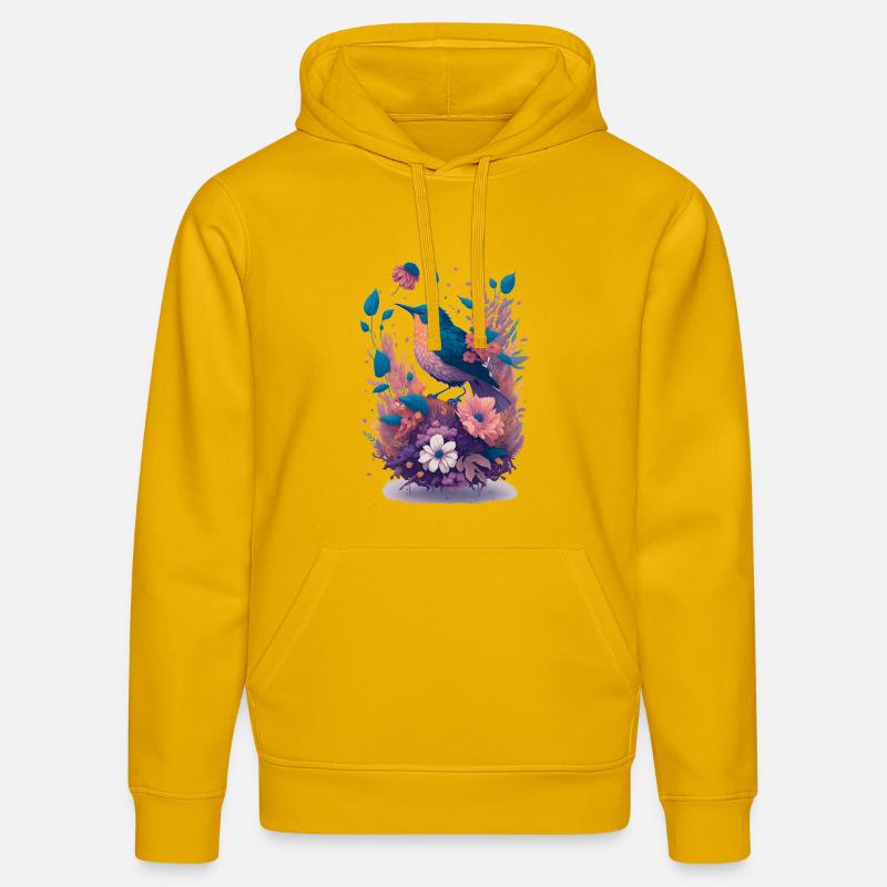 Oiseaux dans un bouquet de fleurs - Sweat à capuche bio DRUMMER Stanley/Stella Unisexe - jaune spectre