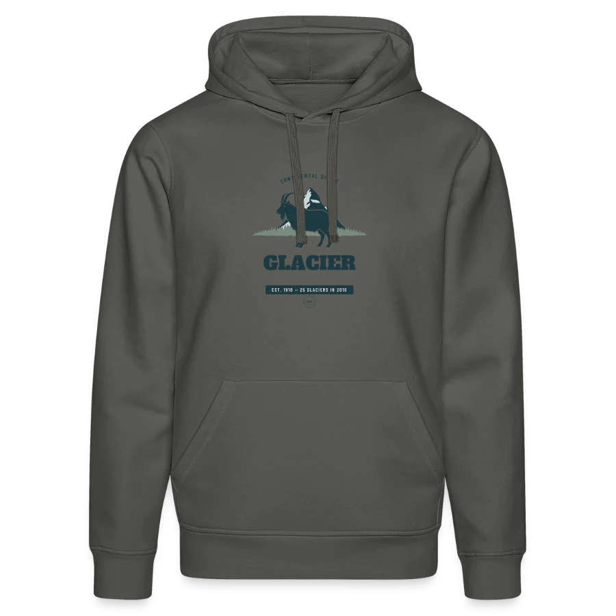 Glacier badge on a stanley/stella drummer unisex organic hoodie, canyon pink, front