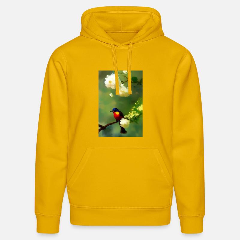 Oiseau sur branche avec fleurs - Sweat à capuche bio DRUMMER Stanley/Stella Unisexe - jaune spectre