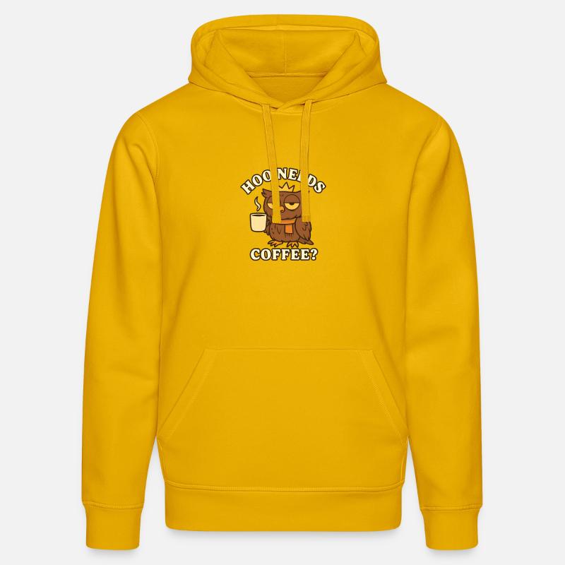  Hoo Needs Coffee? – Lustige Eule - Stanley/Stella Unisex Bio-Hoodie DRUMMER  - Spektralgelb