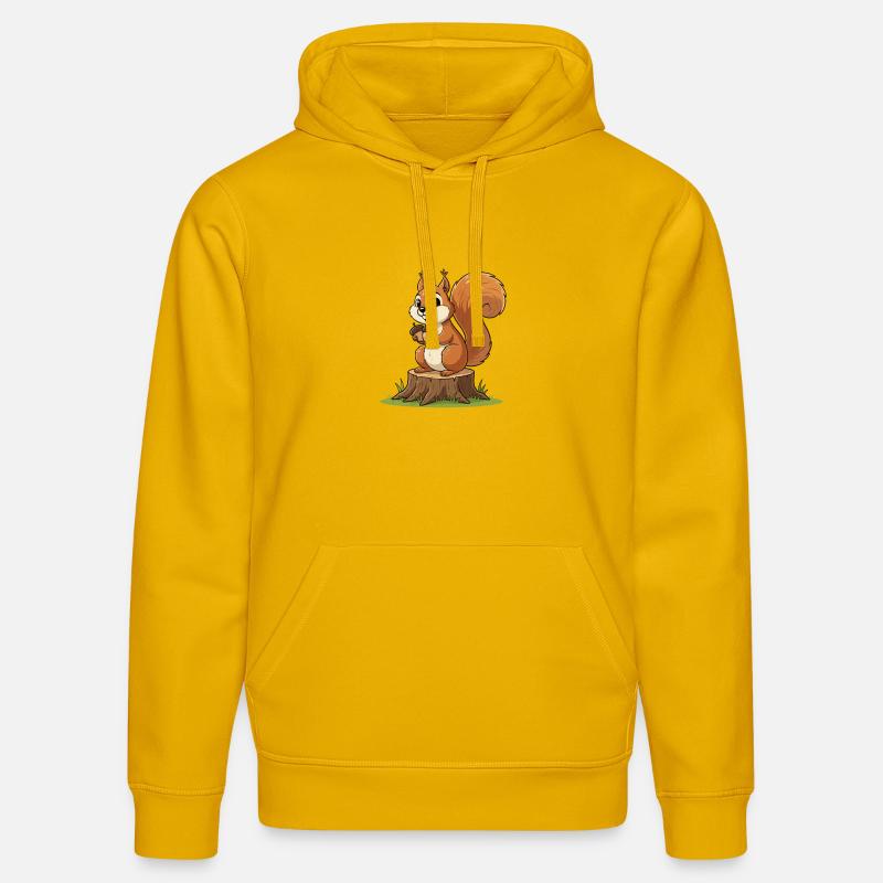 Eichhörnchen am Baumstumpf mit Eichel - Stanley/Stella Unisex Bio-Hoodie DRUMMER  - Spektralgelb