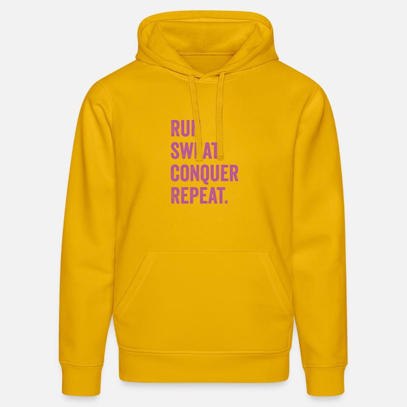Courir. Sueur. Conquérir. Répéter. - Sweat à capuche bio DRUMMER Stanley/Stella Unisexe - jaune spectre