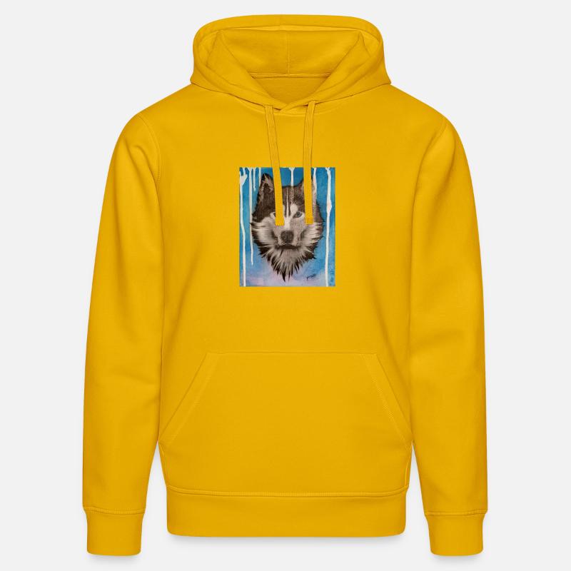 Conception aquarelle Husky - Sweat à capuche bio DRUMMER Stanley/Stella Unisexe - jaune spectre