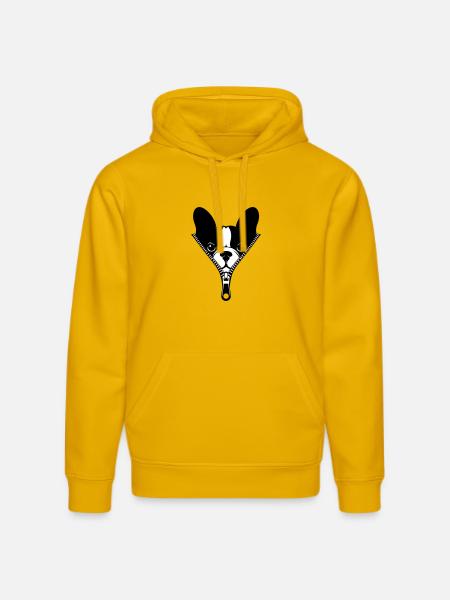 French Bulldog in a Zipper - Stanley/Stella DRUMMER Unisex Organic Hoodie - spectra yellow