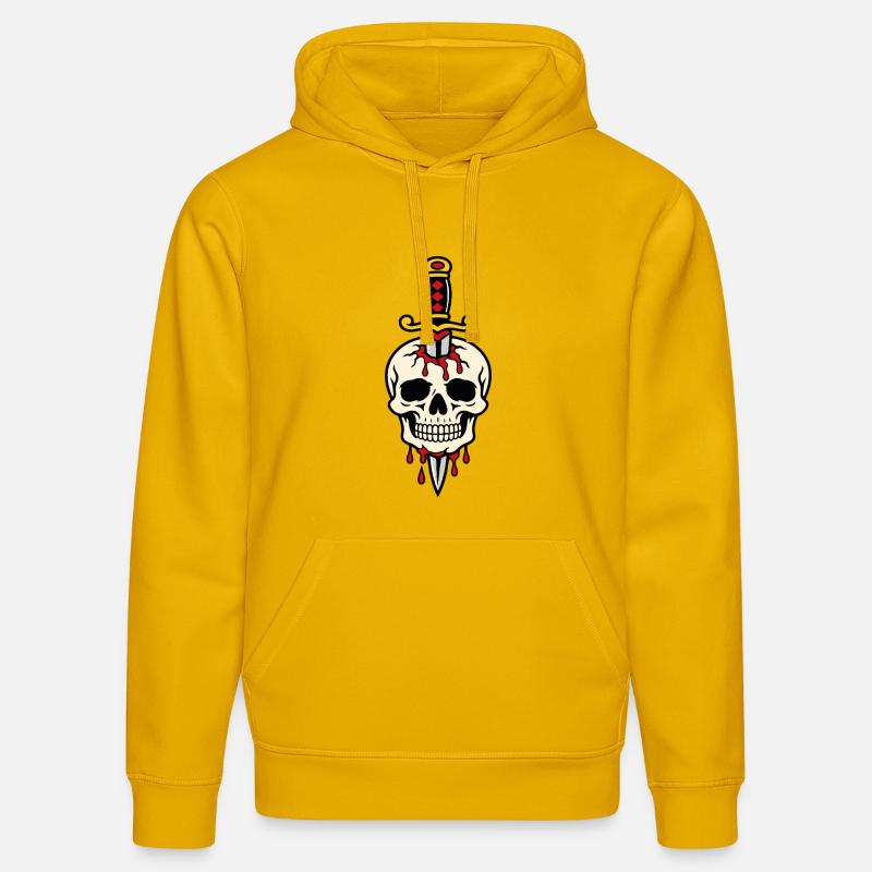 Crâne transpercé par dague style tattoo - Sweat à capuche bio DRUMMER Stanley/Stella Unisexe - jaune spectre
