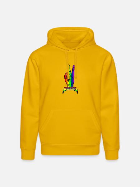 Regenbogen Friedenslogo Hand mit Friedenszeichen - Stanley/Stella Unisex Bio-Hoodie DRUMMER - Spektralgelb