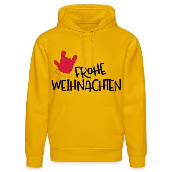 Frohe Weihnachten - Stanley/Stella Unisex Bio-Hoodie DRUMMER  - Spektralgelb - Vorne - Liana (172cm) & Jaron (178cm)