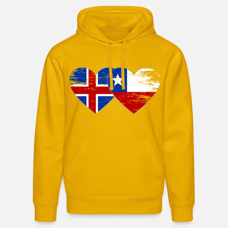 Islande Chili drapeau coeur utilisé - Sweat à capuche bio DRUMMER Stanley/Stella Unisexe - jaune spectre