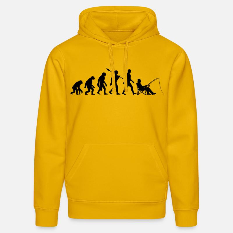 Evolution - Pêche, Cadeau de pêcheur - Sweat à capuche bio DRUMMER Stanley/Stella Unisexe - jaune spectre