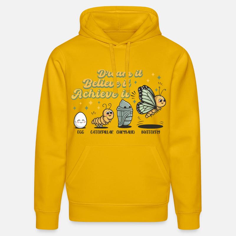Chenille Papillon Ecole Evolution Cadeau - Sweat à capuche bio DRUMMER Stanley/Stella Unisexe - jaune spectre