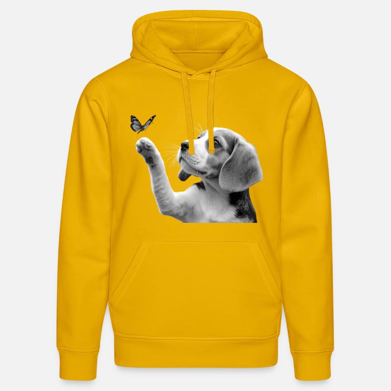 Chiot beagle et papillon - Sweat à capuche bio DRUMMER Stanley/Stella Unisexe - jaune spectre