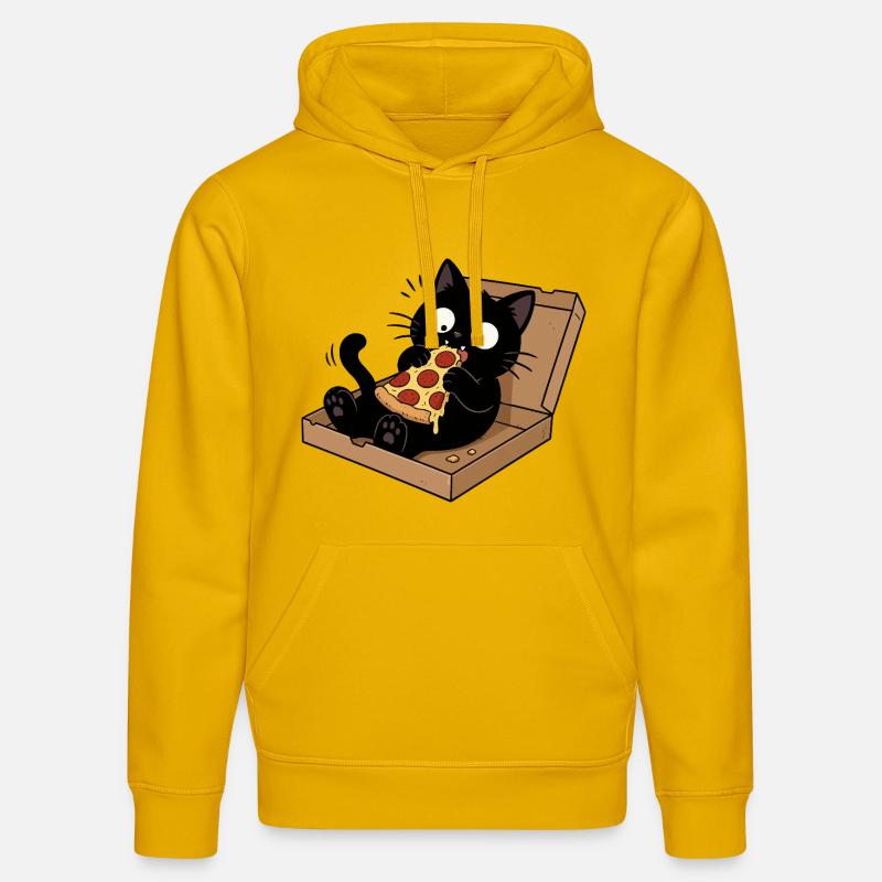 Chat noir savourant une pizza - Sweat à capuche bio DRUMMER Stanley/Stella Unisexe - jaune spectre