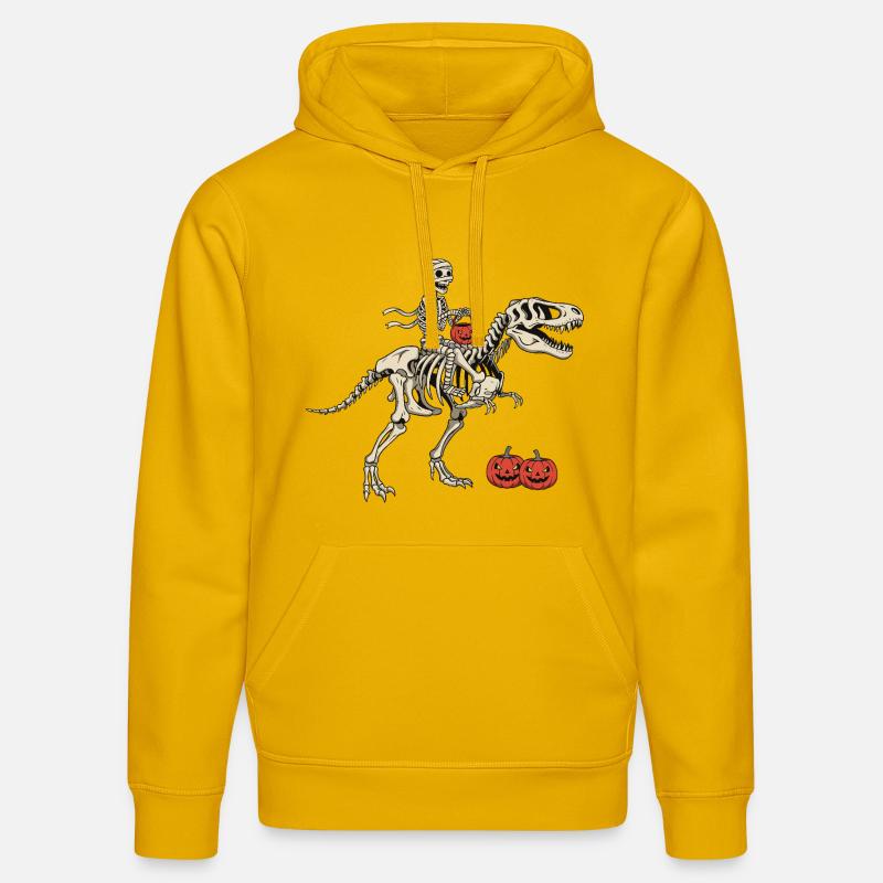 Cavalier squelette sur T Rex - Sweat à capuche bio DRUMMER Stanley/Stella Unisexe - jaune spectre