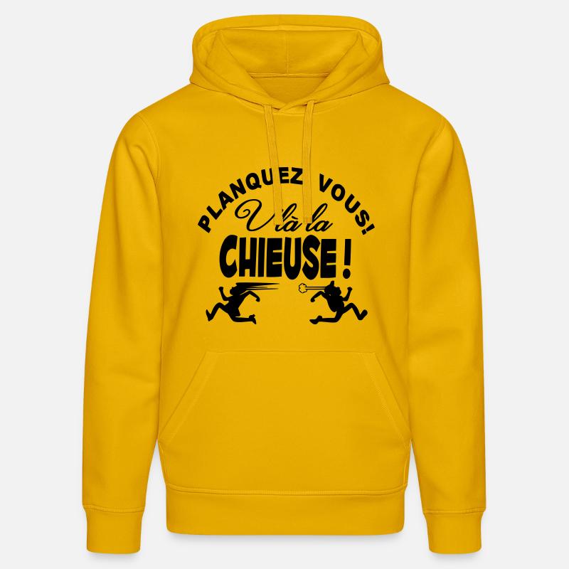 La Chieuse arrive planquez vous! - Sweat à capuche bio DRUMMER Stanley/Stella Unisexe - jaune spectre