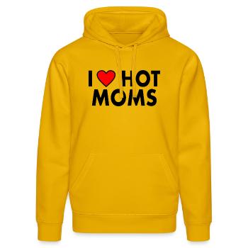 I love hot moms - Stanley/Stella Unisex Bio-Hoodie DRUMMER  - Spektralgelb - Vorne - Liana (172cm) & Jaron (178cm)