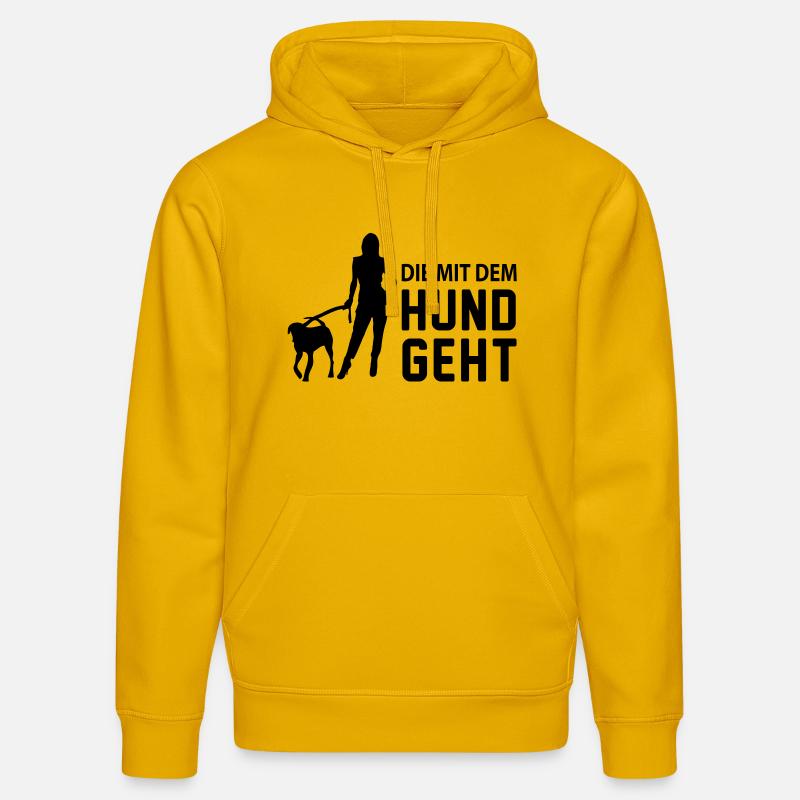 die_mit_dem_hund_geht - Sweat à capuche bio DRUMMER Stanley/Stella Unisexe - jaune spectre