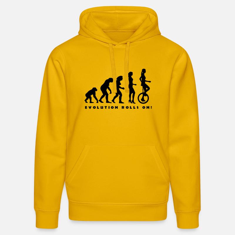 evolution_einradfahrerin_1c_b - Sweat à capuche bio DRUMMER Stanley/Stella Unisexe - jaune spectre