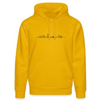 Skyline Düsseldorf - Stanley/Stella Unisex Bio-Hoodie DRUMMER  - Spektralgelb - Vorne - Liana (172cm) & Jaron (178cm)