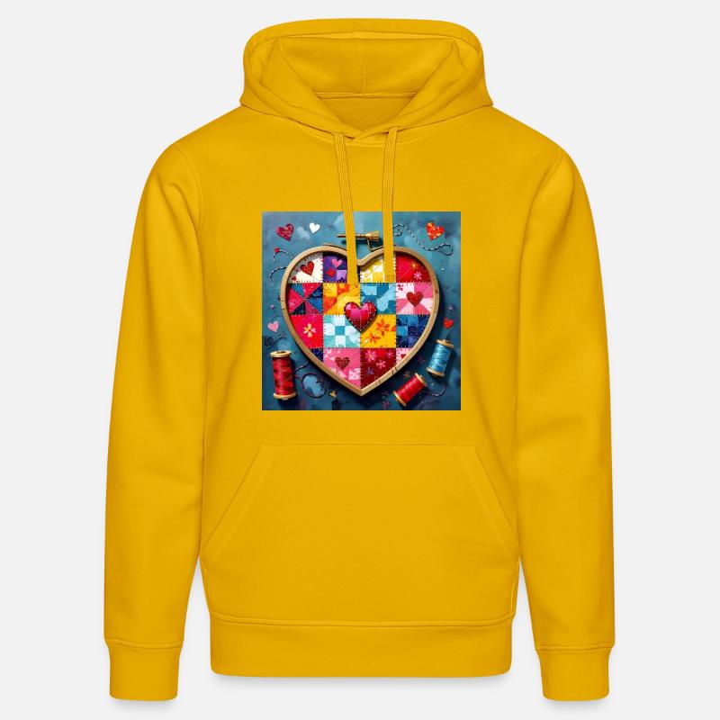 Art patchwork en cœur - Sweat à capuche bio DRUMMER Stanley/Stella Unisexe - jaune spectre