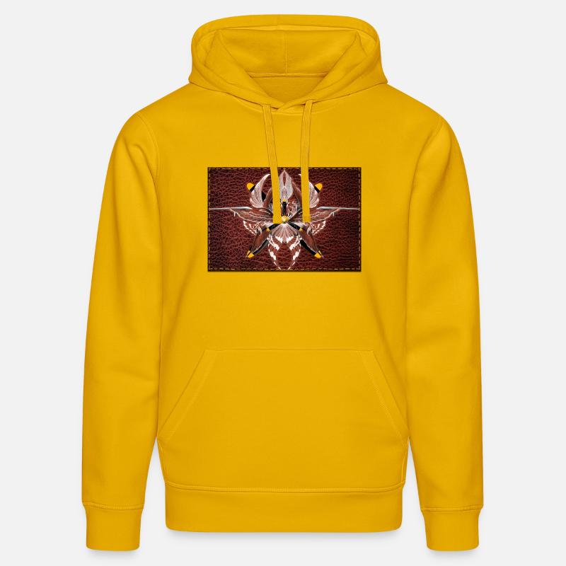 Mandala Firewing sur aspect cuir - Sweat à capuche bio DRUMMER Stanley/Stella Unisexe - jaune spectre