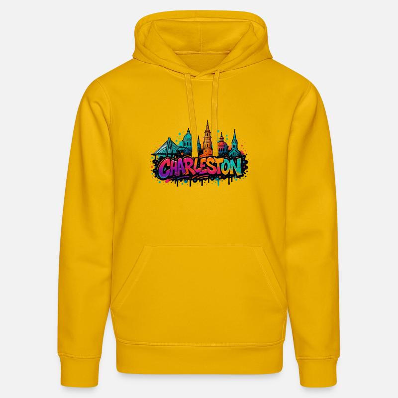 Charleston Graffiti Skyline - Sweat à capuche bio DRUMMER Stanley/Stella Unisexe - jaune spectre
