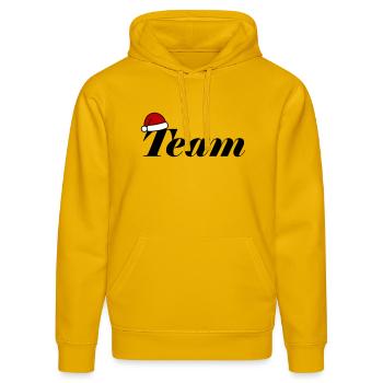 Équipe Chapeau de Noël - Sweat à capuche bio DRUMMER Stanley/Stella Unisexe - jaune spectre - Devant - Liana (172cm) & Jaron (178cm)