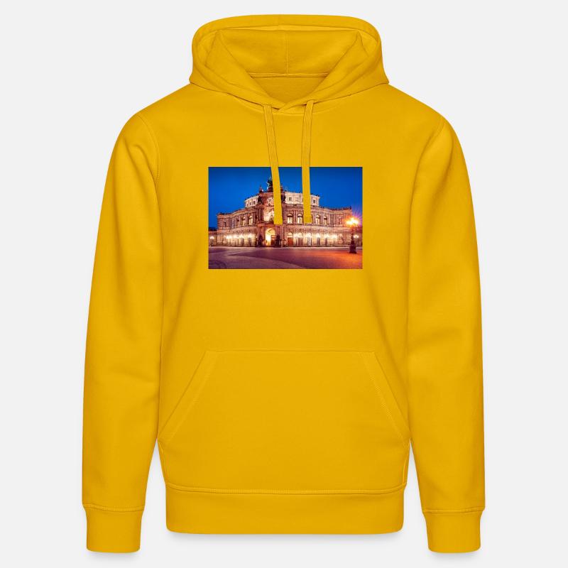 Semperoper de Dresde en soirée - Sweat à capuche bio DRUMMER Stanley/Stella Unisexe - jaune spectre