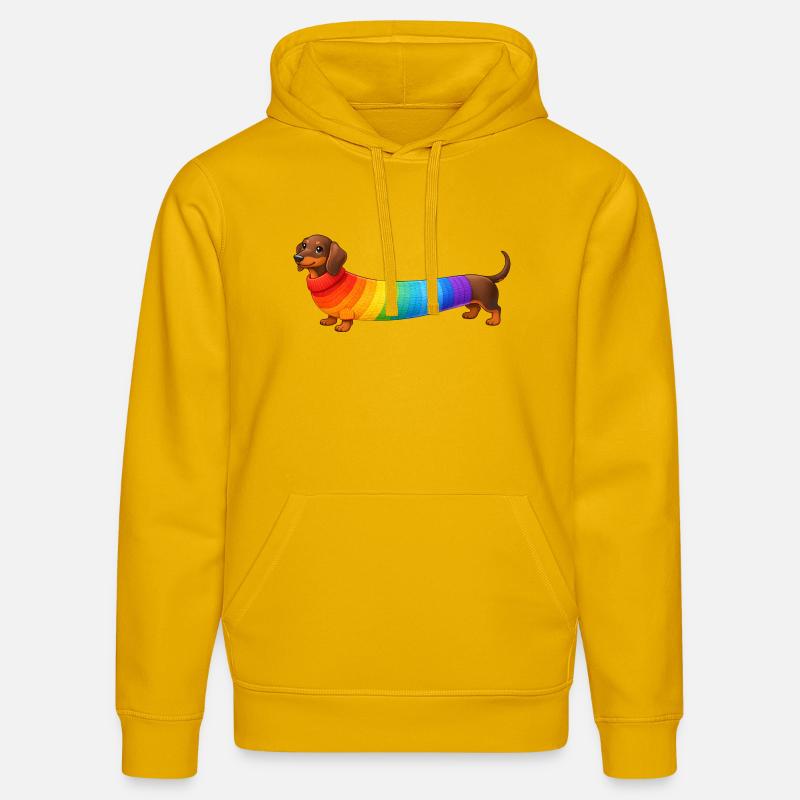 Dackel mit Regenbogen Pullover  - Stanley/Stella Unisex Bio-Hoodie DRUMMER  - Spektralgelb