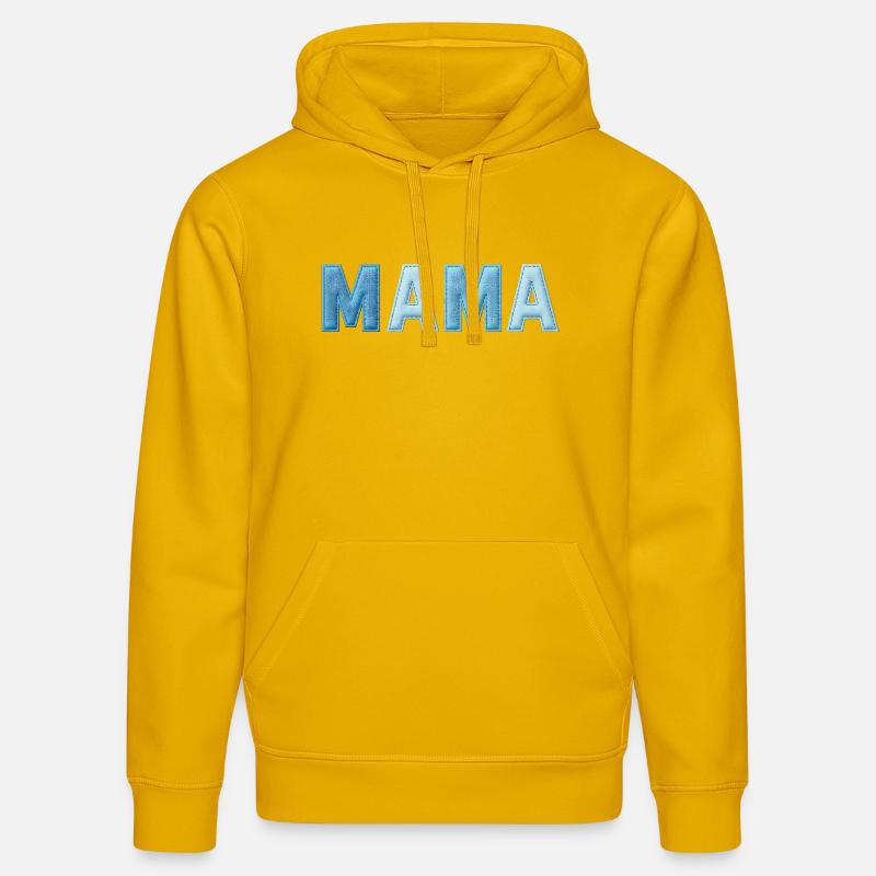 MAMA Denim Schriftzug Patchwork Trend - Stanley/Stella Unisex Bio-Hoodie DRUMMER - Spektralgelb