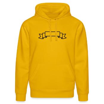 Typenschild Wimpelschleife - Stanley/Stella Unisex Bio-Hoodie DRUMMER  - Spektralgelb - Vorne - Liana (172cm) & Jaron (178cm)