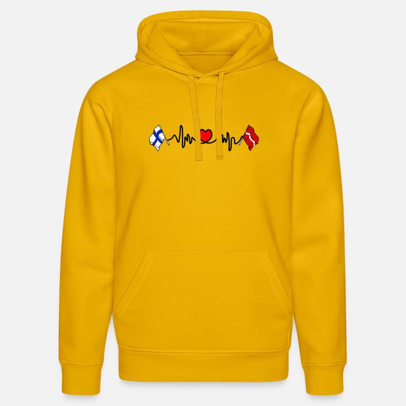 Cardio heart Drapeau Finlande, drapeau Lettonie - Sweat à capuche bio DRUMMER Stanley/Stella Unisexe - jaune spectre