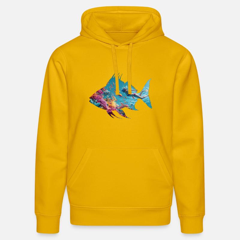 Silhouette de poisson sous-marin avec plongeur - Sweat à capuche bio DRUMMER Stanley/Stella Unisexe - jaune spectre