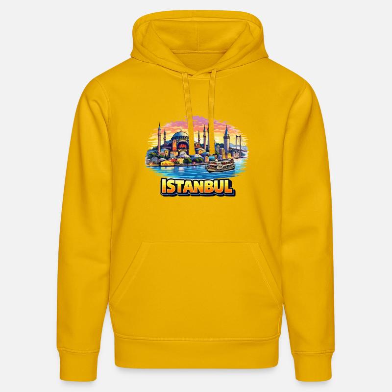 Silhouette d’Istanbul sur le Bosphore - Sweat à capuche bio DRUMMER Stanley/Stella Unisexe - jaune spectre