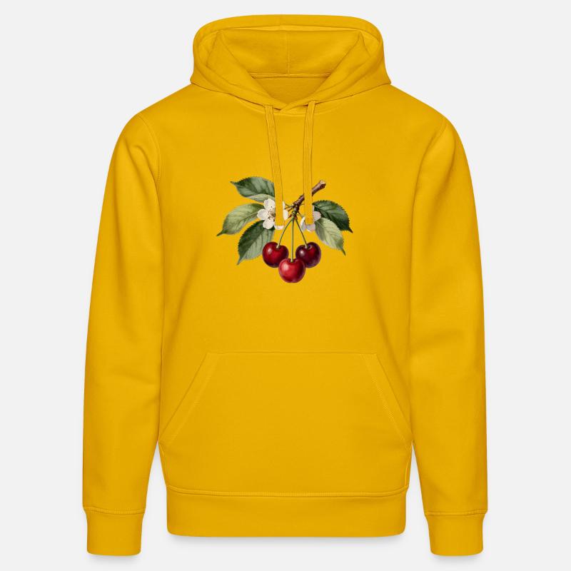 Gravure cerises et fleurs botaniques - Sweat à capuche bio DRUMMER Stanley/Stella Unisexe - jaune spectre