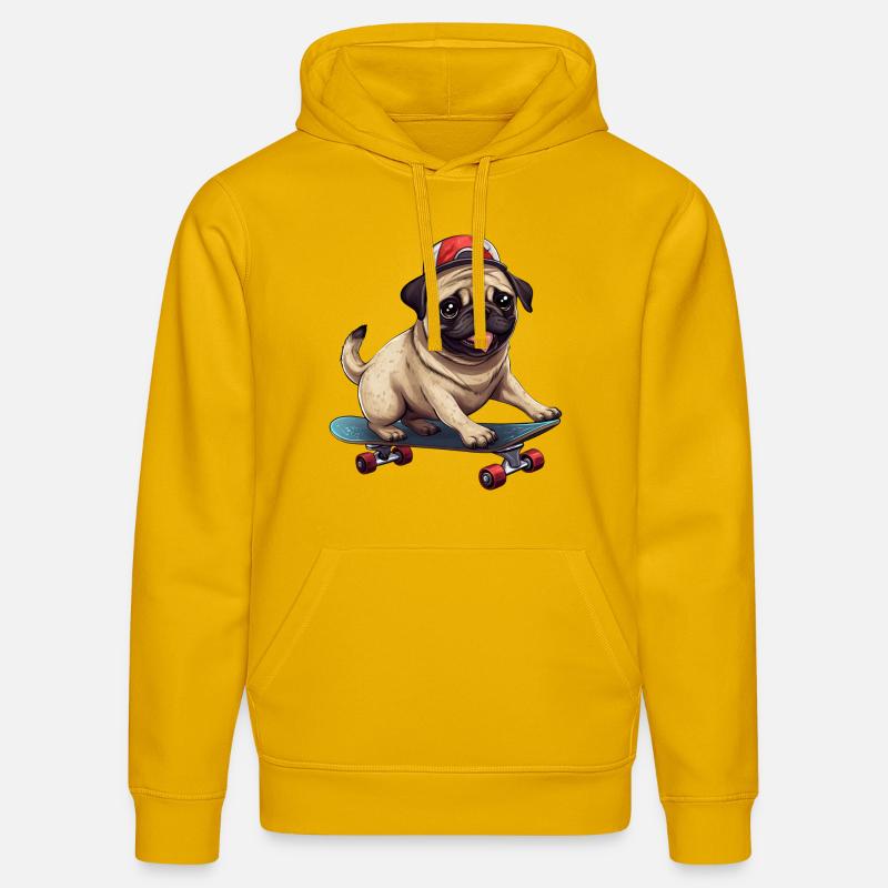 Skateboardender Mops: Dynamisches Hund- und - Stanley/Stella Unisex Bio-Hoodie DRUMMER  - Spektralgelb