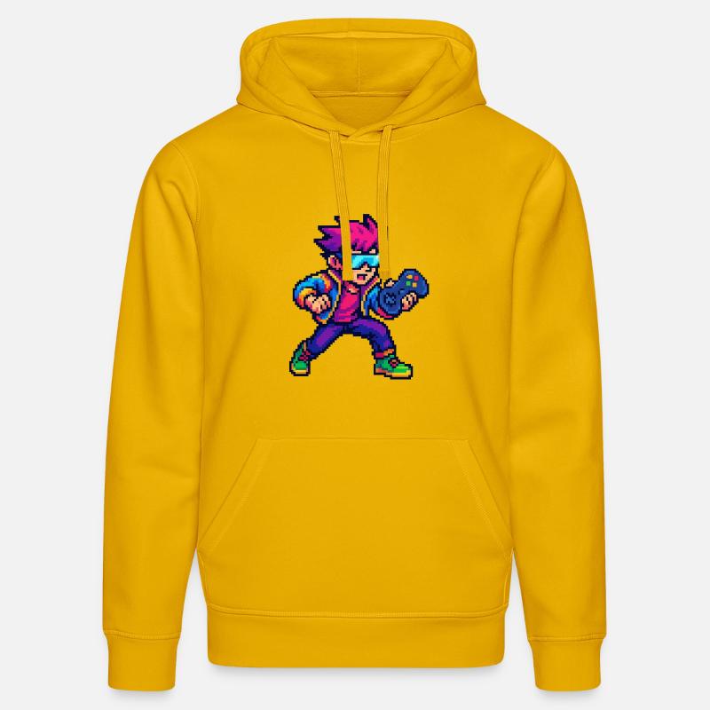 Retro Pixelheld mit Controller - Stanley/Stella Unisex Bio-Hoodie DRUMMER  - Spektralgelb