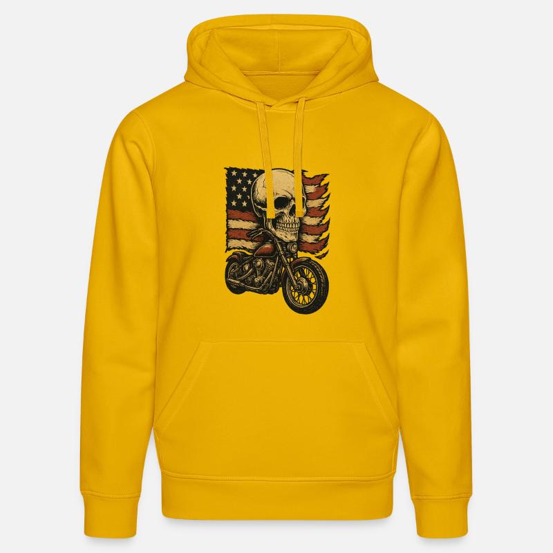 Moto skeleton devant le drapeau américain - Sweat à capuche bio DRUMMER Stanley/Stella Unisexe - jaune spectre