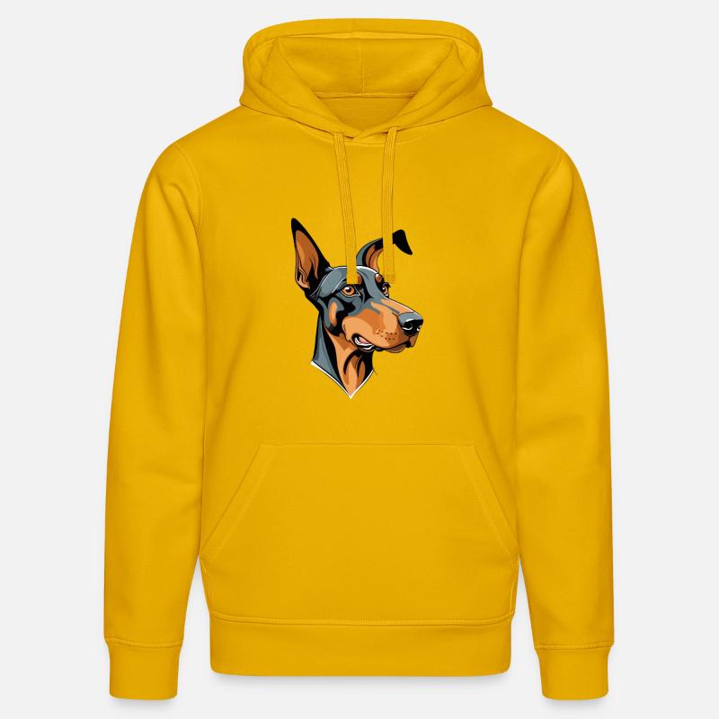 Tête de doberman dessin animé illustration - Sweat à capuche bio DRUMMER Stanley/Stella Unisexe - jaune spectre