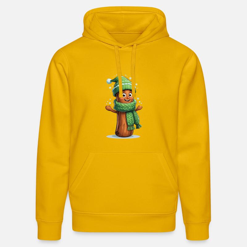 Bûche d’hiver joyeuse avec écharpe - Sweat à capuche bio DRUMMER Stanley/Stella Unisexe - jaune spectre
