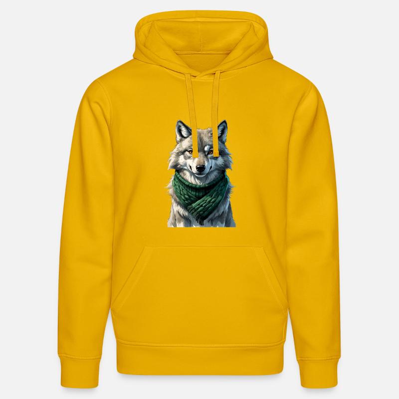 Silhouette de loup avec écharpe verte - Sweat à capuche bio DRUMMER Stanley/Stella Unisexe - jaune spectre