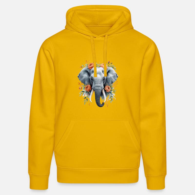 Éléphant avec une couronne de fleurs - Sweat à capuche bio DRUMMER Stanley/Stella Unisexe - jaune spectre